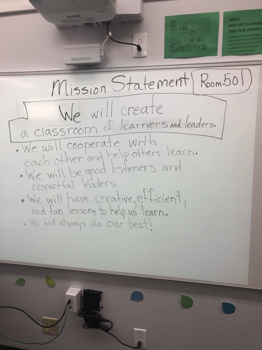 Saw an awesome @leaderinme lesson in @awoodallstars room 301 today. They were determined to begin with the end in mind and co-created a class mission statement. They were engaged, and talking about what they expect from their peers and their learning environment!