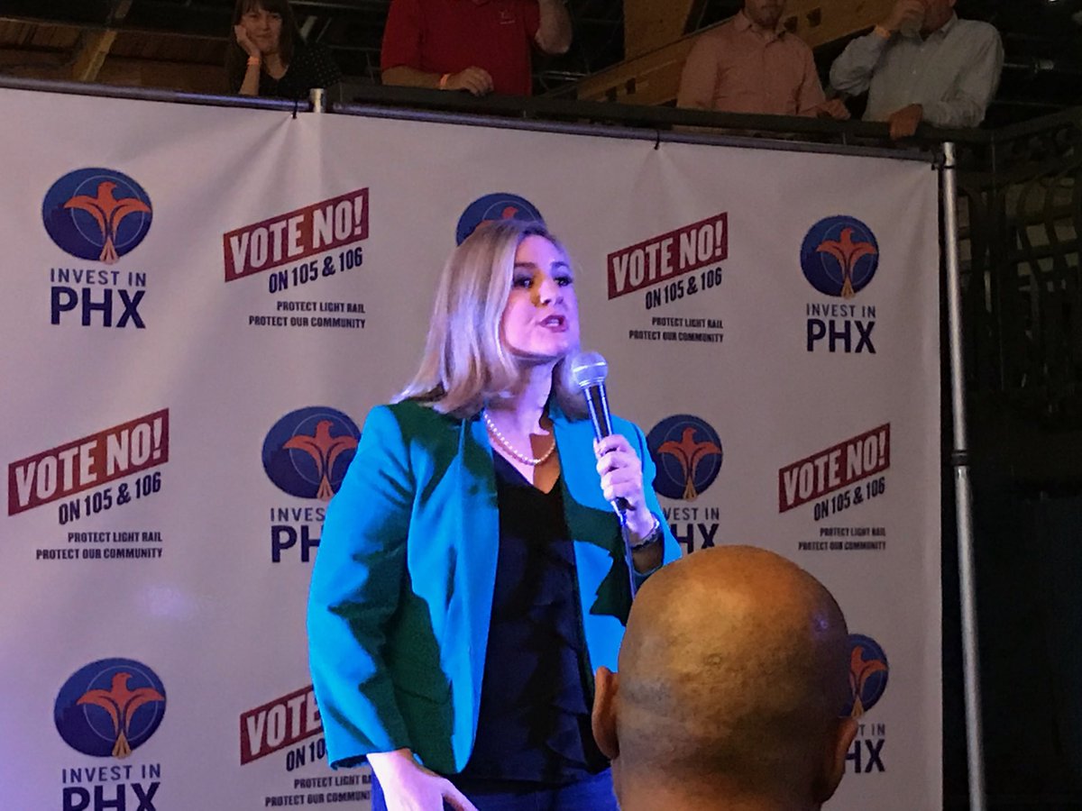 brahmresnik's tweet photo. NOW #PHX ⁦@MayorGallego⁩ declares victory on #Prop105 light rail initiative &amp; #Prop106 pension initiative. Both ‘no’ votes winning by 2 to 1 margins in rout. #12News https://t.co/ZgxDLHYYaF