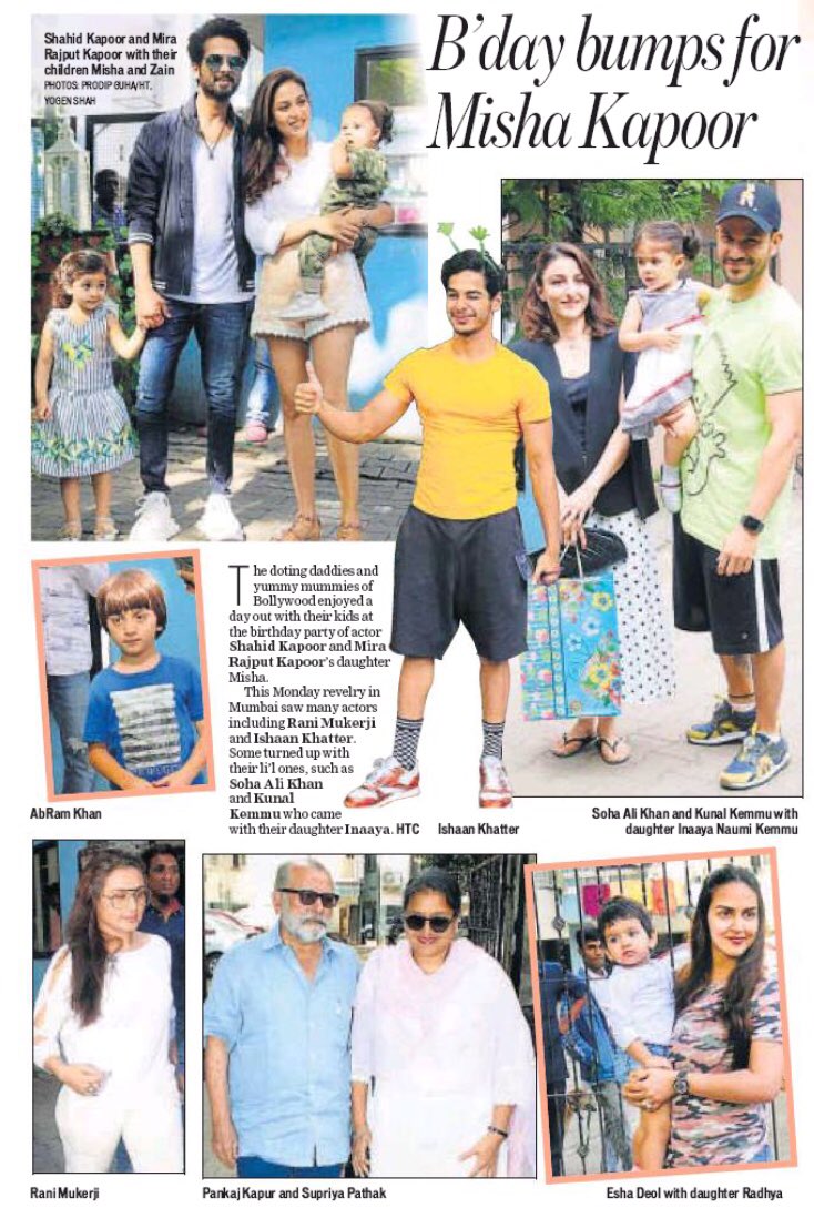 PRINT ( TOI | HT ) - Shahid and Mira host a fun b’day bash for Misha💖✨ 
@shahidkapoor #MiraKapoor #MishaKapoor #ZainKapoor