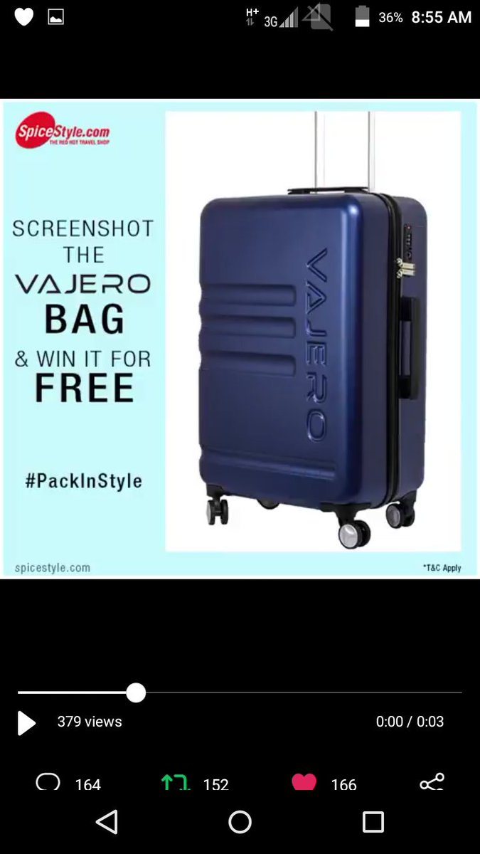 HimanshRx's tweet photo. @myspicestyle Here is my screenshot โ
#PackInStyle
#vajero #trolleysuitcase #luggagebag
@myspicestyle
@Aaravsingh28
@wasimkhan627
@mysterioussu
@SassyAnokhi_
@SujithDifferent
@sreevijaya23
@karan875
@kapil_vinayak_
@ranchikuldeep
@MKULDEEP666
@Sanjiv_34
@Devanginee https://t.co/RYPS9UChvP