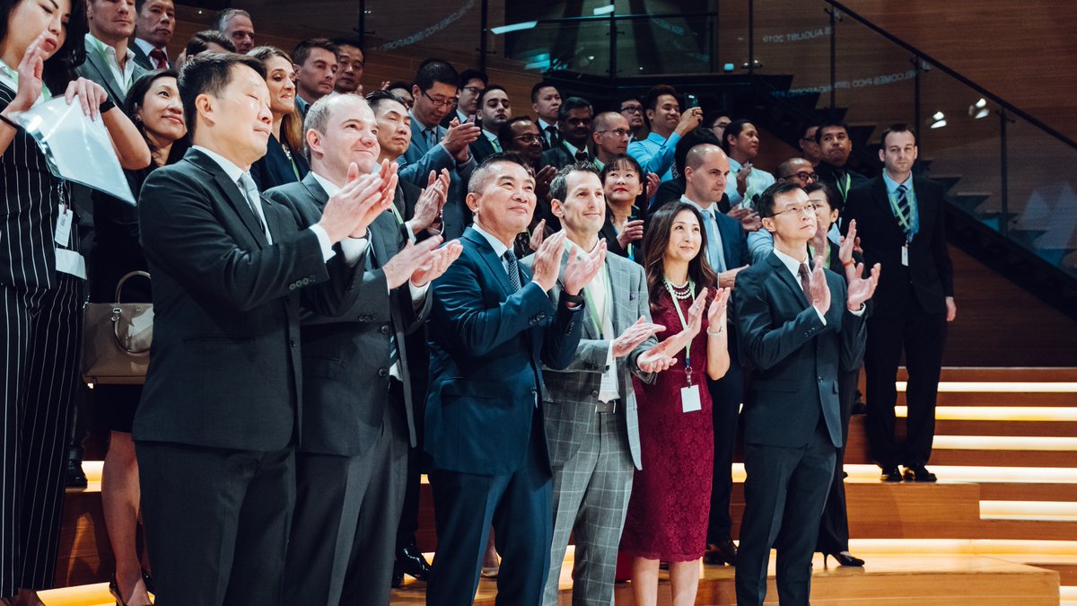 SGXGroup's tweet photo. Congrats to PICO, a leading provider of #tech services for the global financial markets community, on their 10th anniversary!

In honour of the occasion, PICO CEO Mr Jarrod Yuster &amp;  #SGX CEO Mr Loh Boon Chye struck the securities market opening gong this morning!

#SGXMarketOpen https://t.co/mg6MNvw7c8