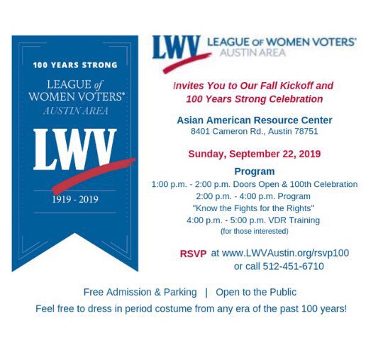 RSVP at LWVAustin.org/rsvp100