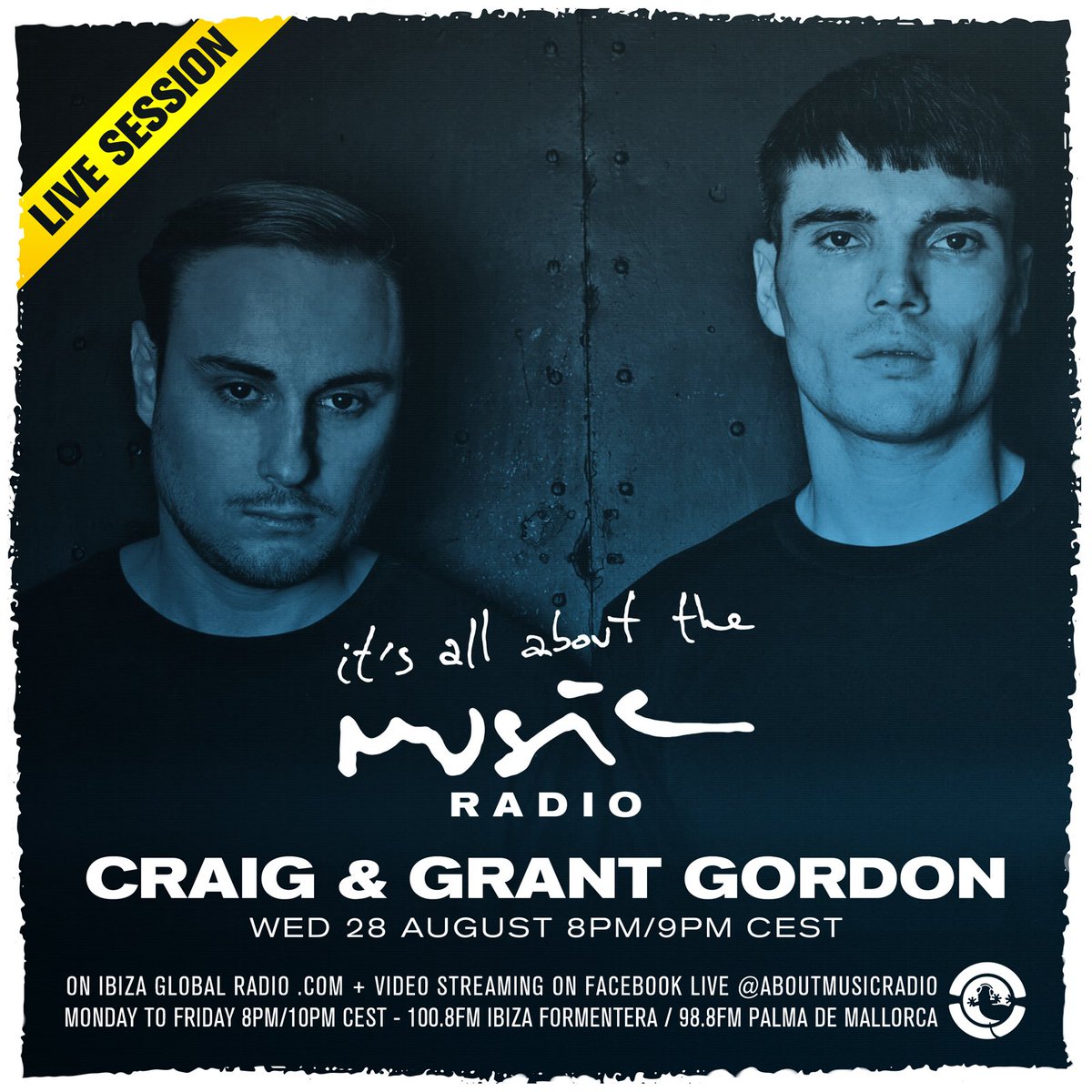 Check duo <a href="/GordonBrothers_/">Craig & Grant Gordon</a> live &amp; direct at 8PM/9PM CEST from &amp; on <a href="/ibizaradio/">Ibiza Global Radio</a>! It's all about the Music 🎧🎶🎧

Ibizaglobalradio.com #webradio
FM 100.8 #Ibiza #Formentera
FM 98.8 #Palma de #Mallorca
Live: fb.com/aboutmusicradio

#itsallaboutthemusic #livestreaming #August28
