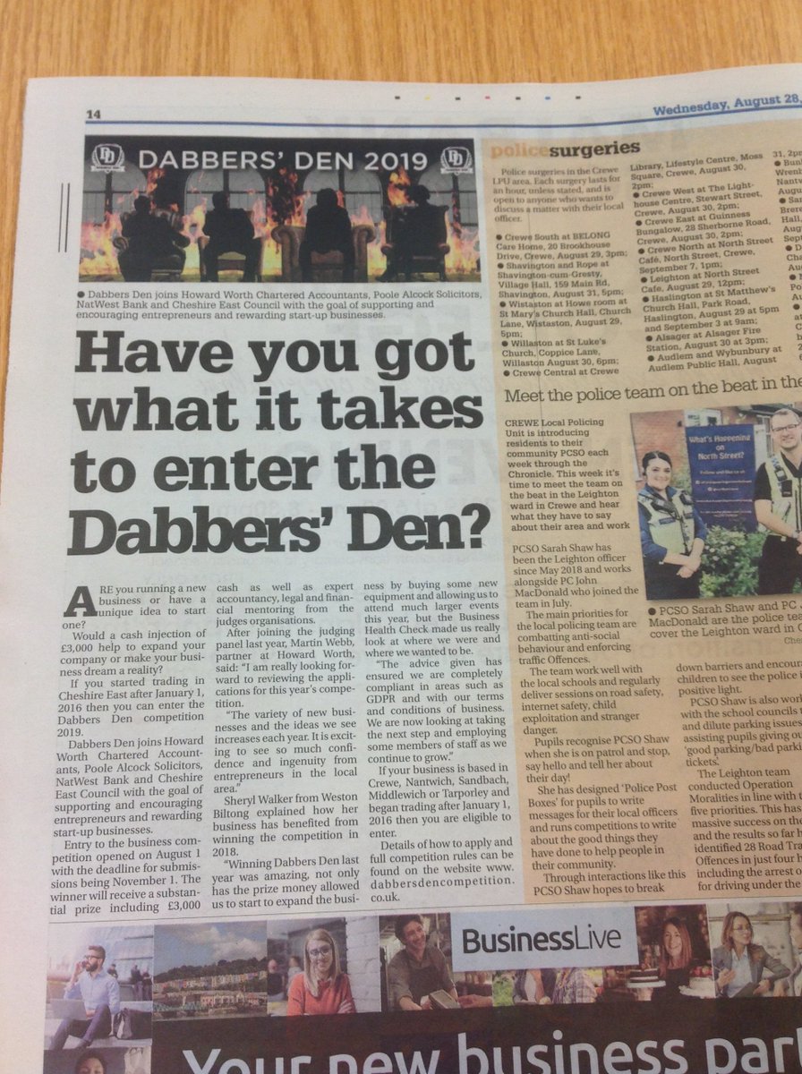 Read more about this years competition on page 14 of today's #Crewe and #Nantwich #Chronicles <a href="/CheshireLiveCrw/">Cheshire Live - Crewe</a> <a href="/HowardWorth/">Howard Worth</a> <a href="/poolealcock/">Poole Alcock</a> <a href="/CheshireEast/">Cheshire East Council</a> <a href="/NatWestBusiness/">NatWest Business</a>
