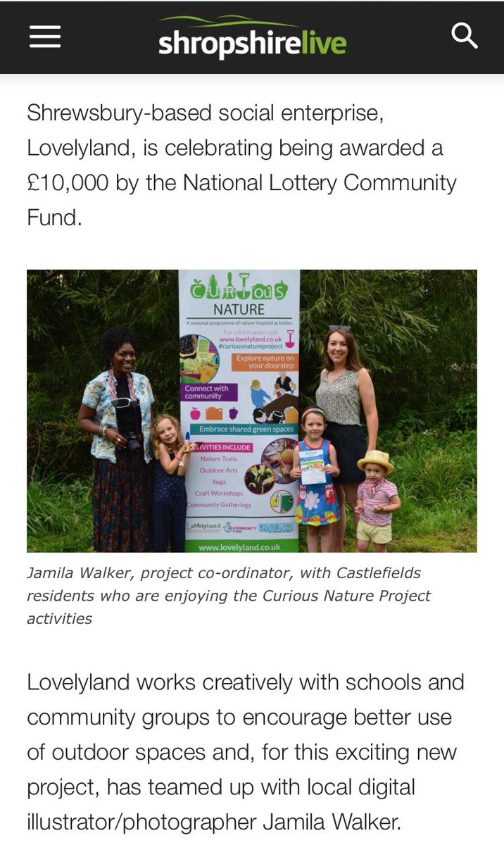 Jamila_Artist's tweet photo. @shropshirelive feature, #CuriousNatureProject funded by @TNLComFund
Lovely Land & @Jamila_Artist next event on the CNP programme is our community picnic Fri 30th Aug 12-3 see Lovely Land website for details. https://t.co/0RzIQmgqrx
#outdoor #shrewsbury #art #nature #artist https://t.co/4Uvx8i7z84