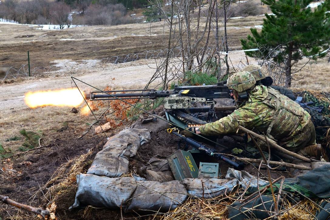 Defense_USA's tweet photo. Soldiers fire an #M2 machine gun while engaging mock opposing forces during a blank-fire exercise as part of Lipizzaner IV at Pocek Training Range in Postojna, Slovenia.

US #Army 📷 by Paolo Bovo https://t.co/mJELnorEo7