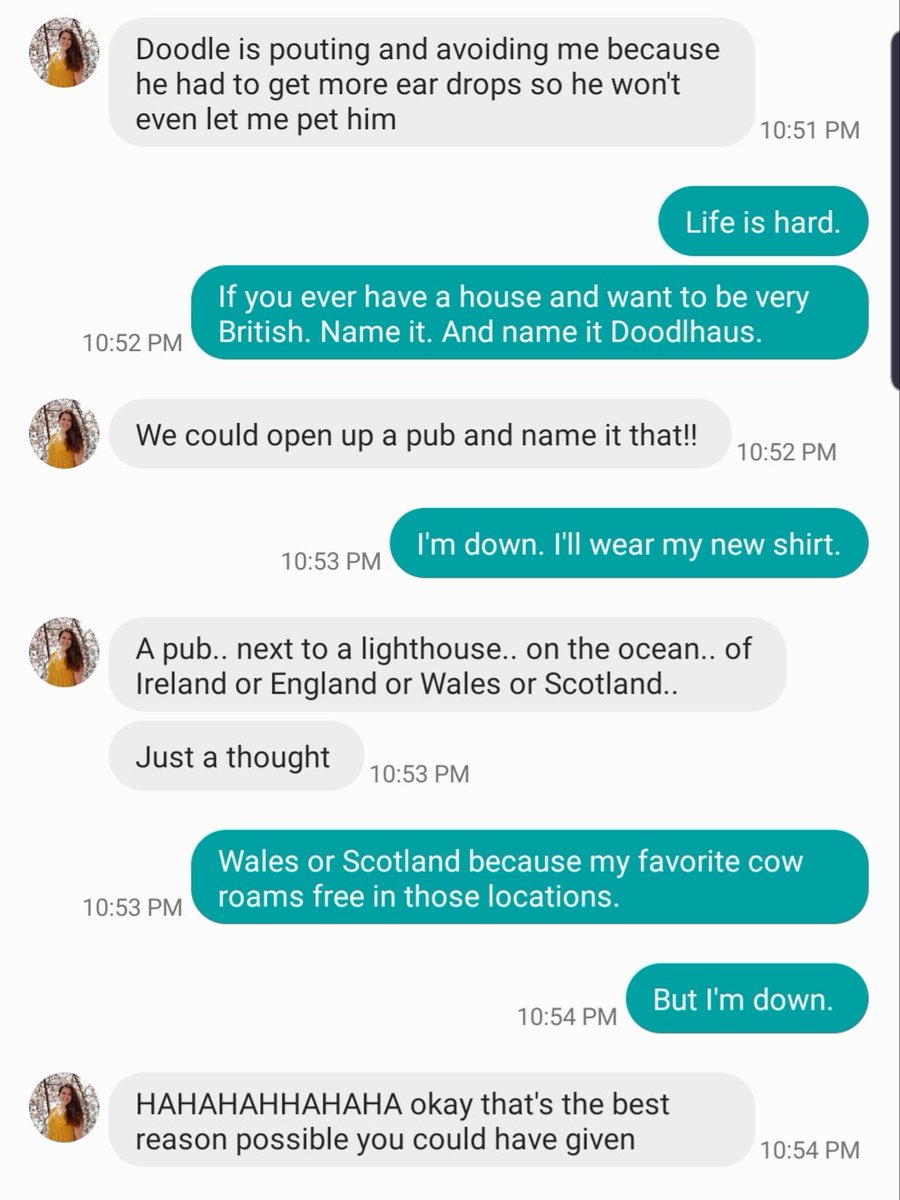 onthebl's tweet photo. @kelseyroo133 never quite knows what to expect during our conversations. But! We have a clear vision of what our future looks like: A lighthouse-pub combo surrounded by cows in Wales or Scotland. #longdistancebestfriends https://t.co/mbGP9sCq7i