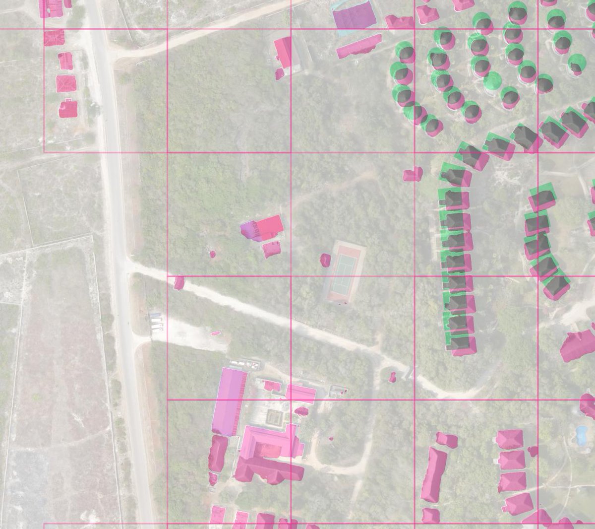 neat_eo's tweet photo. @zpnca @o_courtin @RoboSatPink 101 Workshop given @foss4g :

https://t.co/q6u0R6GL1Y

Pictures are dynamic, click on them :
- Pink: predicted by the model
- Green: in labels or OSM
- Grey: both agree
- Pink squares: significant differences between both

Whole stuff took ~1h30 only on a single GPU https://t.co/QuurcIo2wQ
