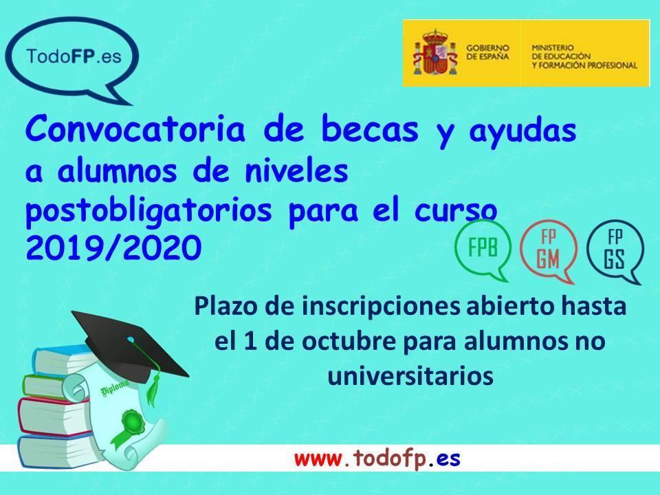 Convocatoria de becas: plazo de solicitudes abierto hasta el 1 de octubre para enseñanzas no universitarias todofp.es/comunes/notici…