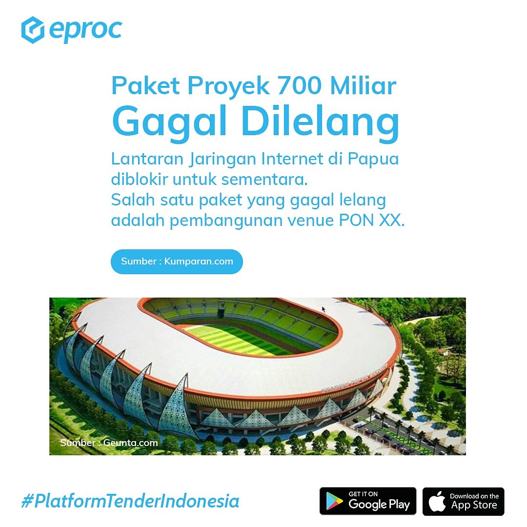 EprocID's tweet photo. Beberapa waktu lalu isu terkait Papua kembali muncul yang mengakibatkan pembatasan akses internet dan menyebabkan gagalnya salah satu paket lelang, yaitu pembangunan venue utama PON XX yang akan digelar pada tahun 2020, di Jayapura-Papua.
#platformtenderindonesia https://t.co/izJ01lQwug