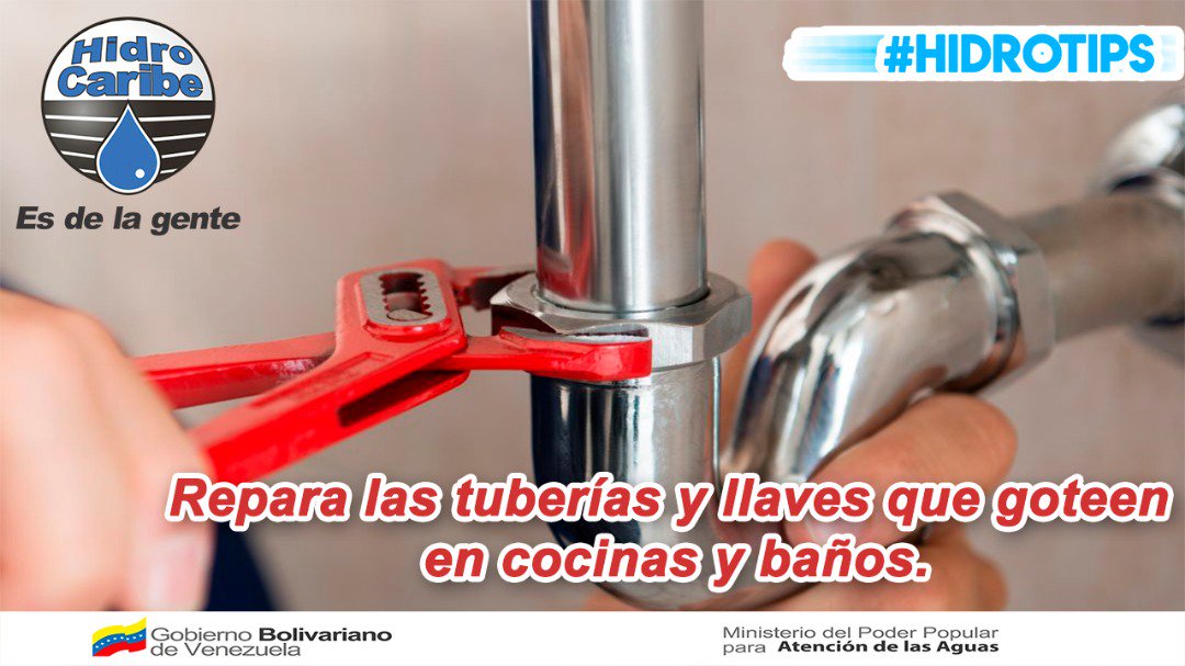 hidrocaribe's tweet photo. 💦#HidroTips|• Repara las tuberías y llaves que goteen en cocinas y baños. #JuntosPorElAgua #CadaGotaCuenta #NoMoreTrump #28Ago https://t.co/I0VtvnCGNK