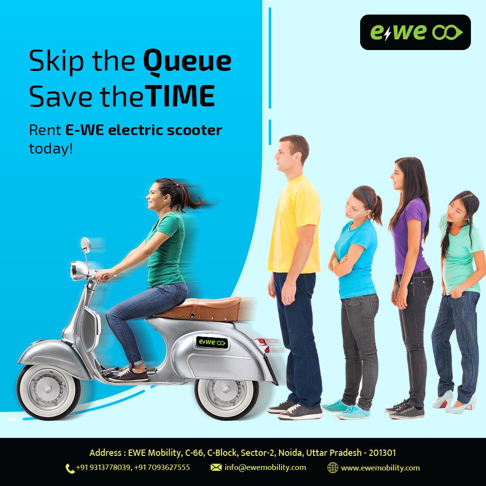 EweMobility's tweet photo. Get rid of the hassles of waiting, rent an #EWEScooter &amp; ride carefree. Save Time &amp; Money, #SaveEarth, #RentEWE! #Bikerentals start from Rs.99*/day. Battery Swapping available at every 5kms across DelhiNCR
For more, call 9313778039/7093627555
visit us at https://t.co/azgm6aimMB https://t.co/BDMxCtp2Hk