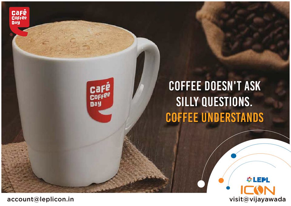 lepliconvja's tweet photo. Coffee doesn't ask silly questions. Coffee understands.
Visit Cafe Coffee Day at LEPL ICON in Vijayawada.

#ccd #cafecoffeeday #coffee #vijayawada https://t.co/amzUdVQ7T2