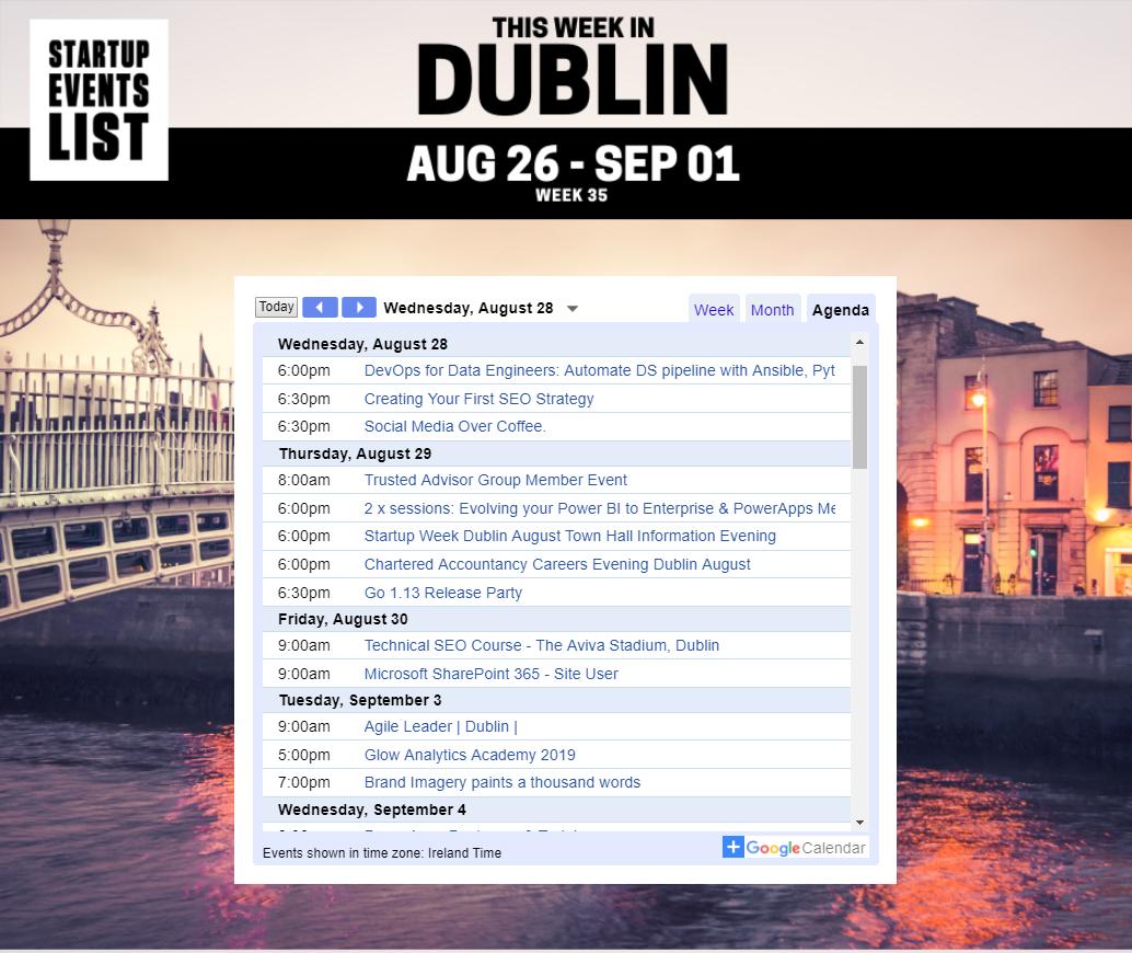 Wednesday's startup and tech events coming up in Dublin. Get invites at startupeventslist.com/dublin

#Dublin #Ireland #startups #tech