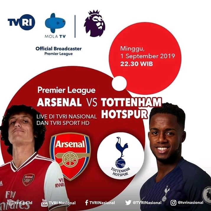 TVRINasional's tweet photo. Jadwal siaran langsung PREMIER LEAGUE di TVRI 31 Agustus dan 1 September 2019...
#LigaInggrisdiTVRI 
#MediaPemersatuBangsa https://t.co/Zg5LMo3pgX