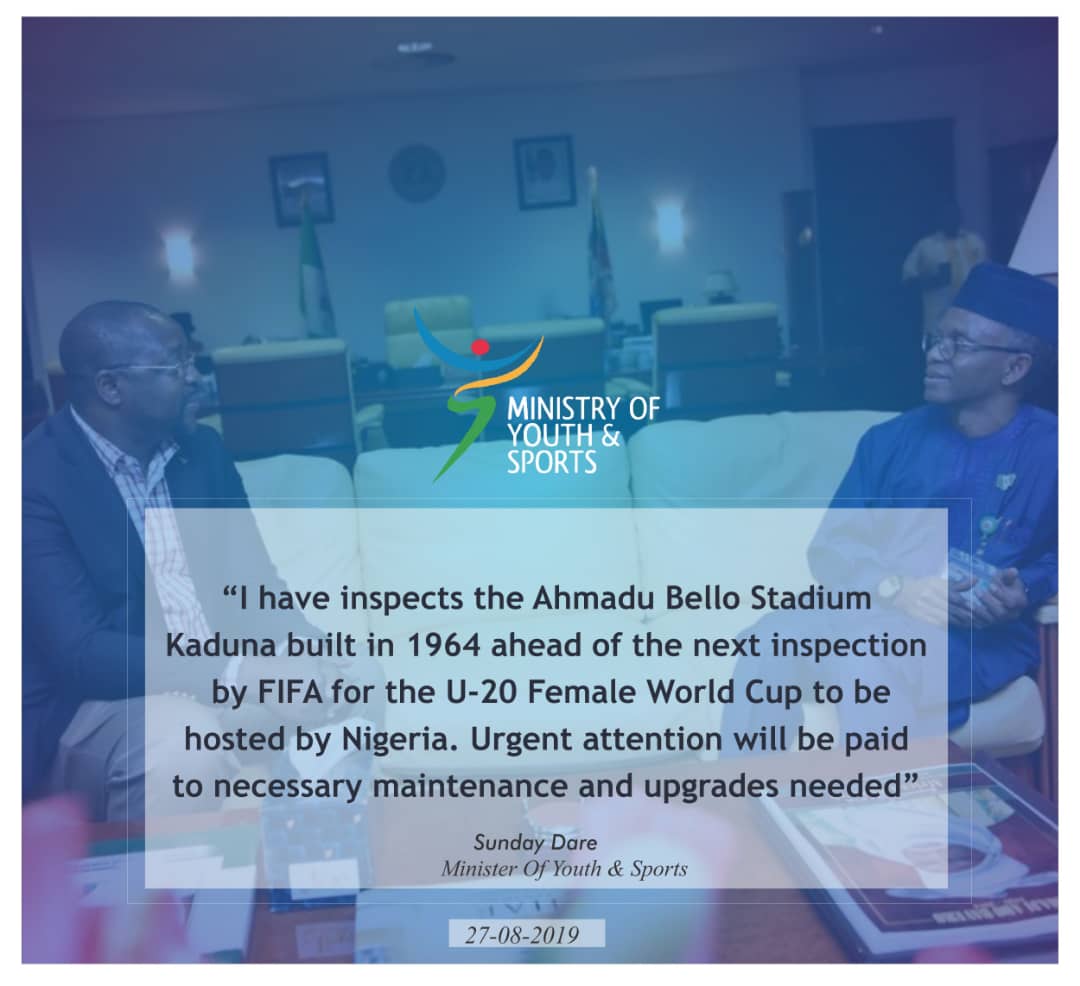 asiwaju_ayobami's tweet photo. Honourable Minister of Youth and Sport @SundayDareSD taking Sport to the Next Level as he visited Ahmadu Bello Stadium Kaduna.
#Ministerofyouthandsport
#SundayDare
#NextlevelAssured
@shittuolaitan5 https://t.co/RLqHEBW2Lt