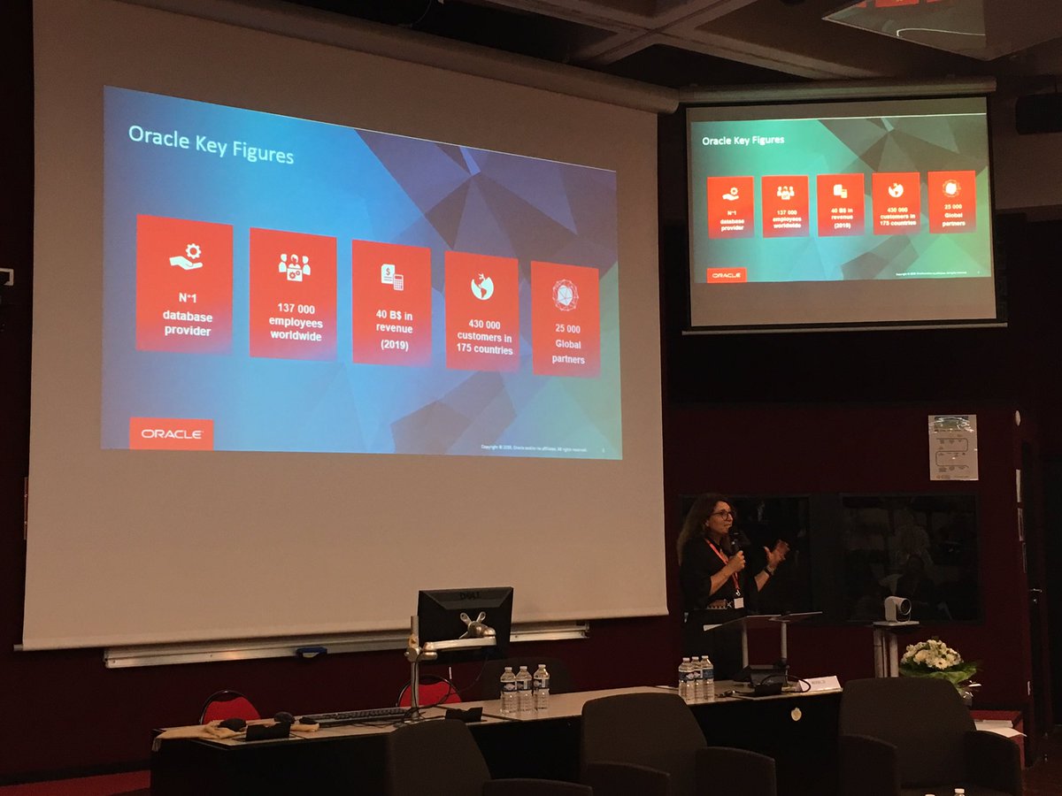 Oracle_France's tweet photo. Présentation des chiffres clés d'Oracle par Karine Picard à l'#IMP2019 🎙📊

"Grâce à nos investissements dans le #Cloud nous répondons désormais aux besoins de tous les services des entreprises grâce à nos solutions #HCM, #CX, #ERP." https://t.co/v6195e6SFu
