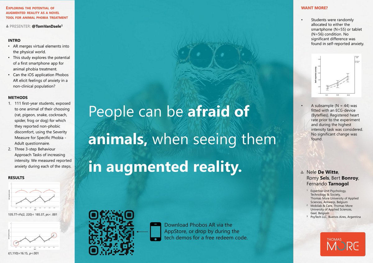 TomVanDaele's tweet photo. #ESRII2019 next week! I'll be talking about upcoming practice recommendations for digital psychological interventions by @EFPA_EuroPsy and giving a (first) #betterposter presentation on #AR & #animalphobia, including a #PhobosAR demo with free redeem codes. https://t.co/uUkM2mCfpc