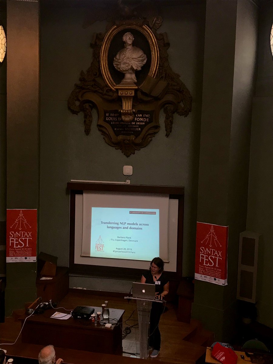 cigilt's tweet image. If you have word-embeddings, use them!! 
Wise words from DepLing invited speaker @barbara_plank on the topic of transfer models in NLP
#SyntaxFest2019