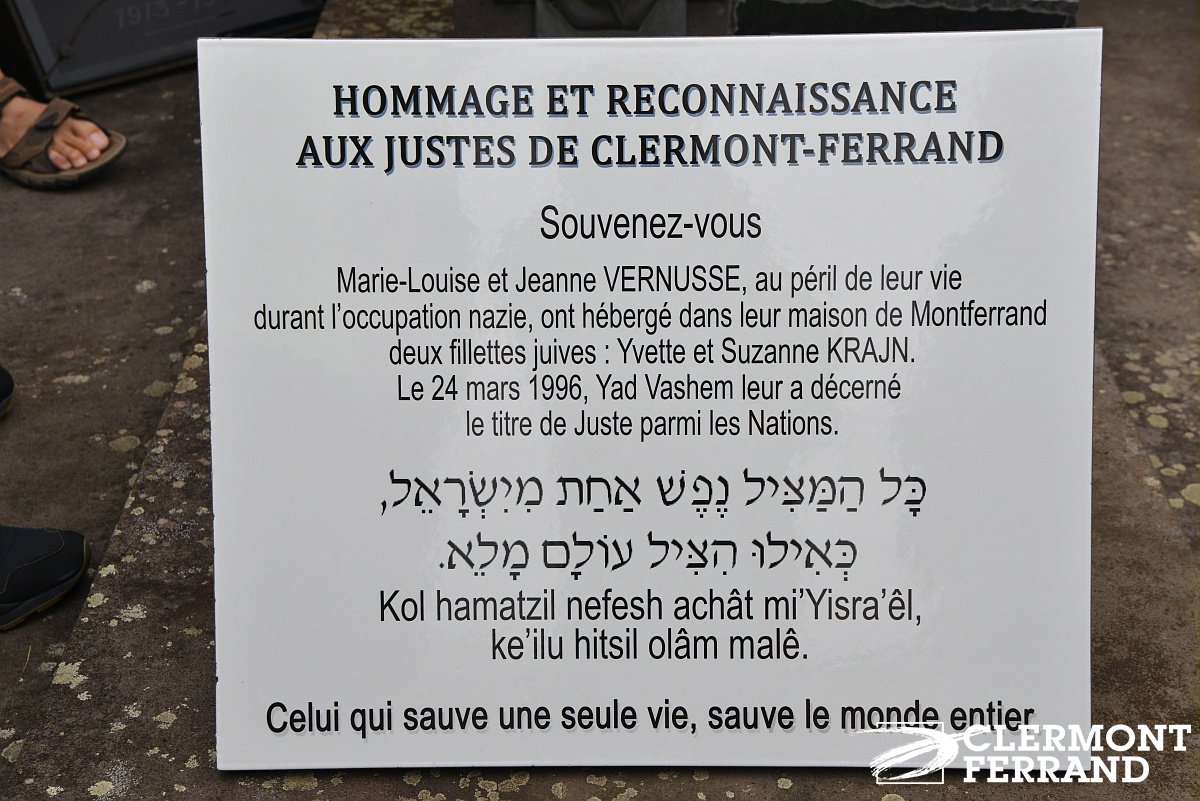 ClermontFd's tweet photo. Mardi 27 août, la Ville a commémoré les 75 ans de la Libération de Clermont-Ferrand. Une célébration pour rendre hommage aux combattants et plus particulièrement à Jeanne Vernusse et sa mère Marie-Louise qui ont recueilli deux enfants juifs pour leur éviter la déportation. https://t.co/DTIAg4H1s8
