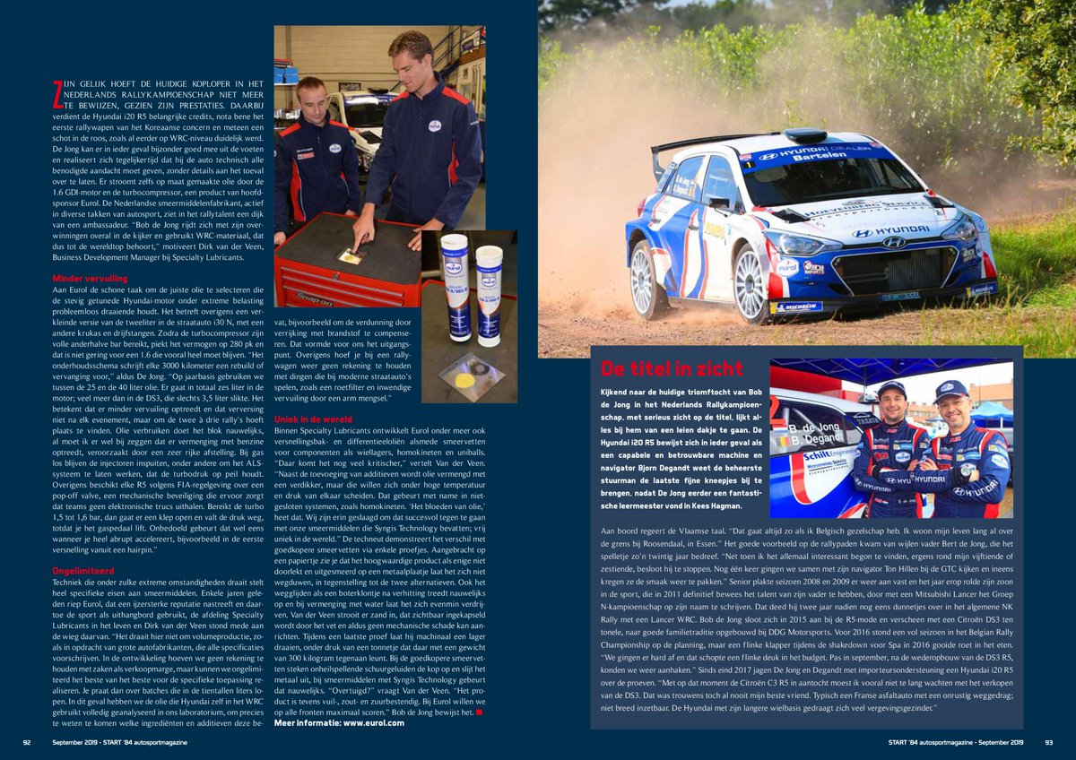 eurol_global's tweet photo. Eurol #smeermiddelen op maat voor rallyrijder Bob de Jong. Lees hier alvast het artikel dat in binnenkort verschijnt in #Start84 Autosportmagazine als voorbeschouwing op de #Eurol #Hellendoorn #Rally. https://t.co/A07ClyfL0V #EHR19 #R5 #Hyundai #EurolSpecialty https://t.co/hSE0OqZmNr
