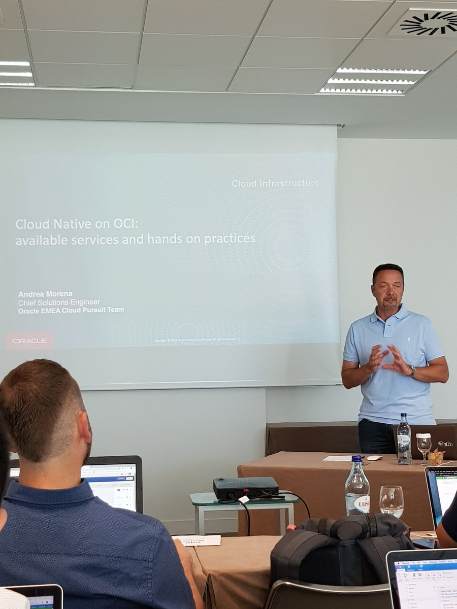 marclameriks's tweet photo. Day 3 of the "Modern Application Development" track. Andrea Morena is talking about Cloud Native on Oracle Cloud Infrastructure.
@AMISnl
#PaaSSummerCamp https://t.co/9bDAxhrBHg
