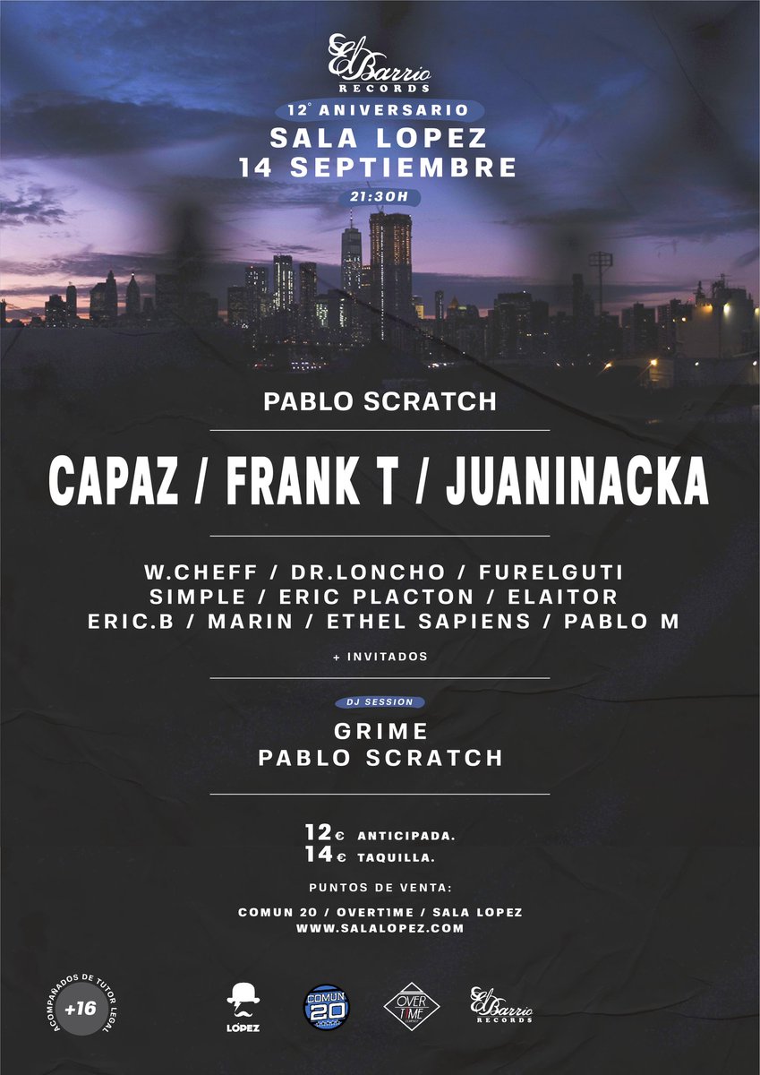 FranklinTshimin's tweet photo. 14 septiembre Zaragoza @salalopezz 12 aniversario @Elbarriorecord. Estaremos  @Capaz_HP, @FranklinTshimin, @Juaninacka, @furelguti, @pabloscratch, #EricPlacton , @drloncho, @WCheff y muchos + 
Puntos de venta: 
Común 20 @comun20com 
Overtime @overt1me
Sala López @salalopezz https://t.co/gVoAXe9GAu