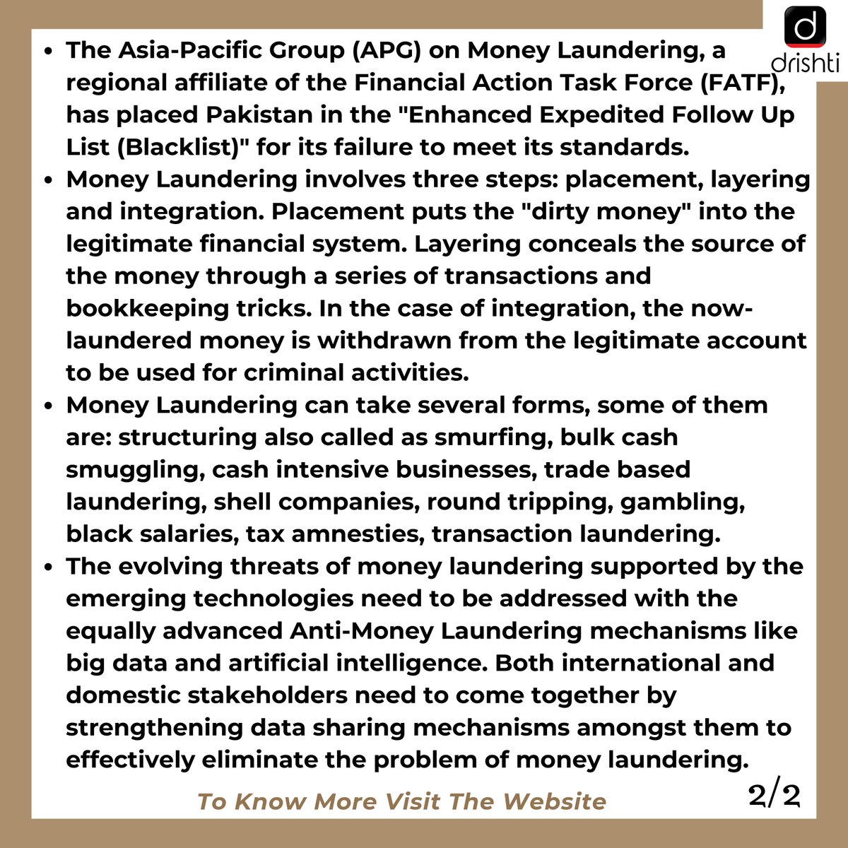 drishtiiaseng's tweet photo. Today's TTP explain what money laundering is and what are the steps taken by the government to prevent it.
Read More: https://t.co/vRoldrbEvm
#MoneyLaundering #UPSCToThePoint #UPSCMains #UPSCTTP #DrishtiIASEnglish #DrishtiIAS https://t.co/D2KOuegXJ9