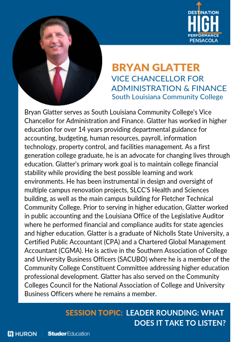 StuderEducation's tweet photo. Join us at #DHPPcola October 29-30 to hear @southlacc Vice Chancellor for Administration &amp; Finance, Bryan Glatter, discuss #rounding with #leaders and how it can benefit you and your organization! Register for DHP here:  https://t.co/0GAq5Wngfv @T8c23 #highered #leadership https://t.co/9IGQo6G75K