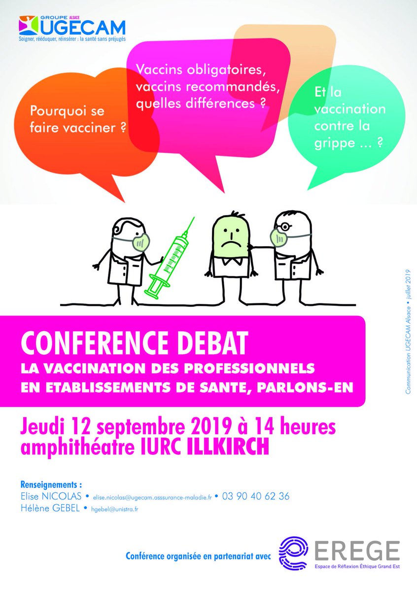 ugecamalsace's tweet photo. #vaccination des #professionnels de #santé : un enjeu de santé publique. Ouvrons le débat avec les médecins et professionnels des #etablissementdesante et l'appui de  @DeEthique le 12 septembre à #illkirch https://t.co/ovSpJIThEk