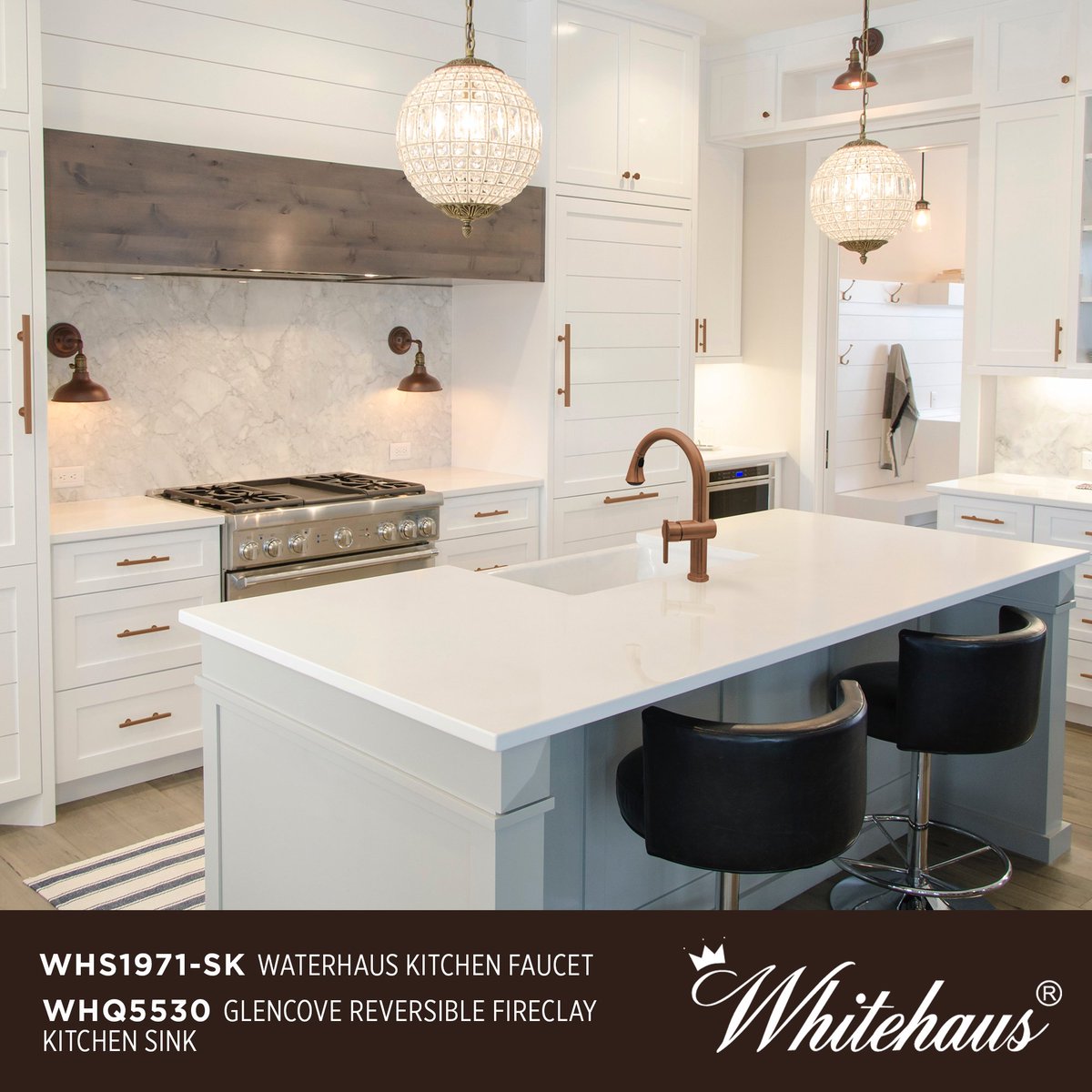 Duo-tone luxury: The warmth of copper + the elegance of crisp white.

WHS1971-SK 
Waterhaus stainless steel kitchen faucet with pull down spray head, in Copper. 
whitehauscollection.com/product/whs197…

WHQ5530 
Glencove reversible fireclay kitchen sink, in White. 
whitehauscollection.com/product/whq553…
