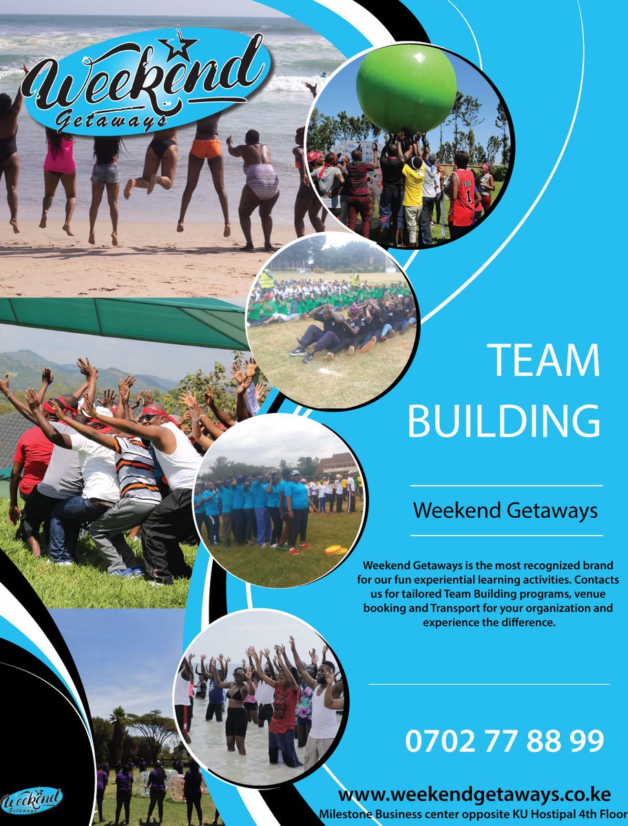 Weekendgetawa11's tweet photo. weekend getaways is the most recognized brand for our fun experiential learning activities,Contact us for tailored Team building programs,Hotel bookings and transportation for your organization and personal travel to and experience the difference.
Call:0703476280
#teambuilding https://t.co/sfdMLbl8Uw