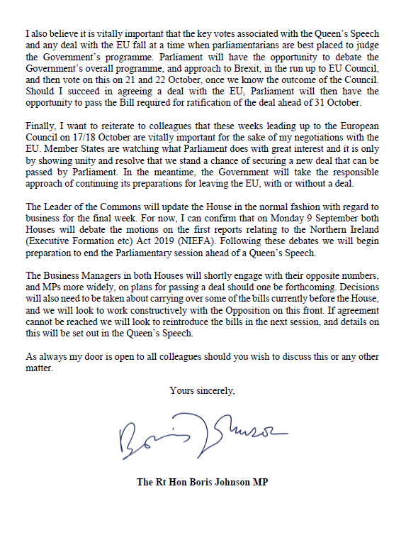 ShehabKhan's tweet photo. NEW: Here is Boris Johnson's letter to MPs about shutting down parliament. https://t.co/RdW9ffDzbY