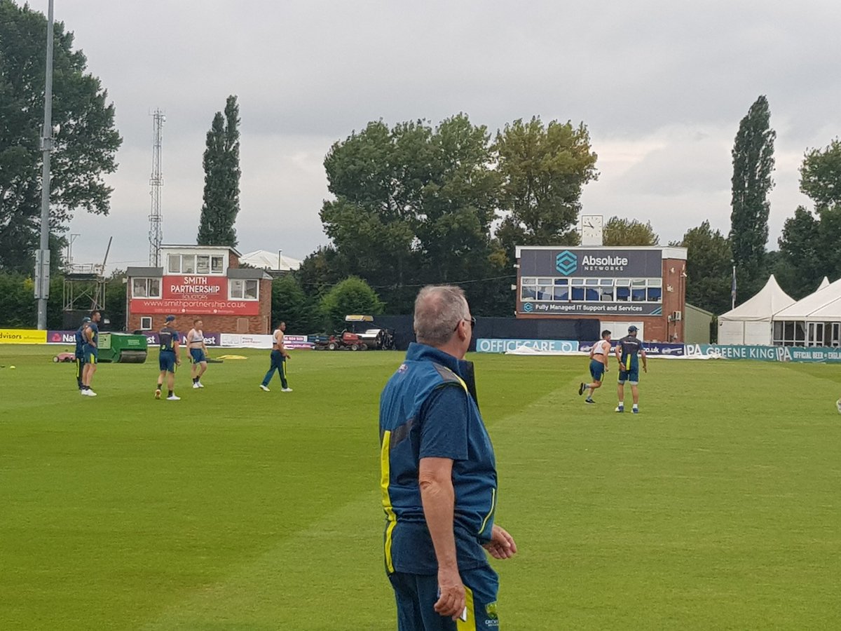 danbrettig's tweet photo. Drama at Derbyshire. Nathan Lyon looks to have hurt an ankle or something like it during Aust touch footy game. Limping heavily, straight into the rooms with doctor Richard Saw #Ashes19 https://t.co/ri0XqxPB6Y