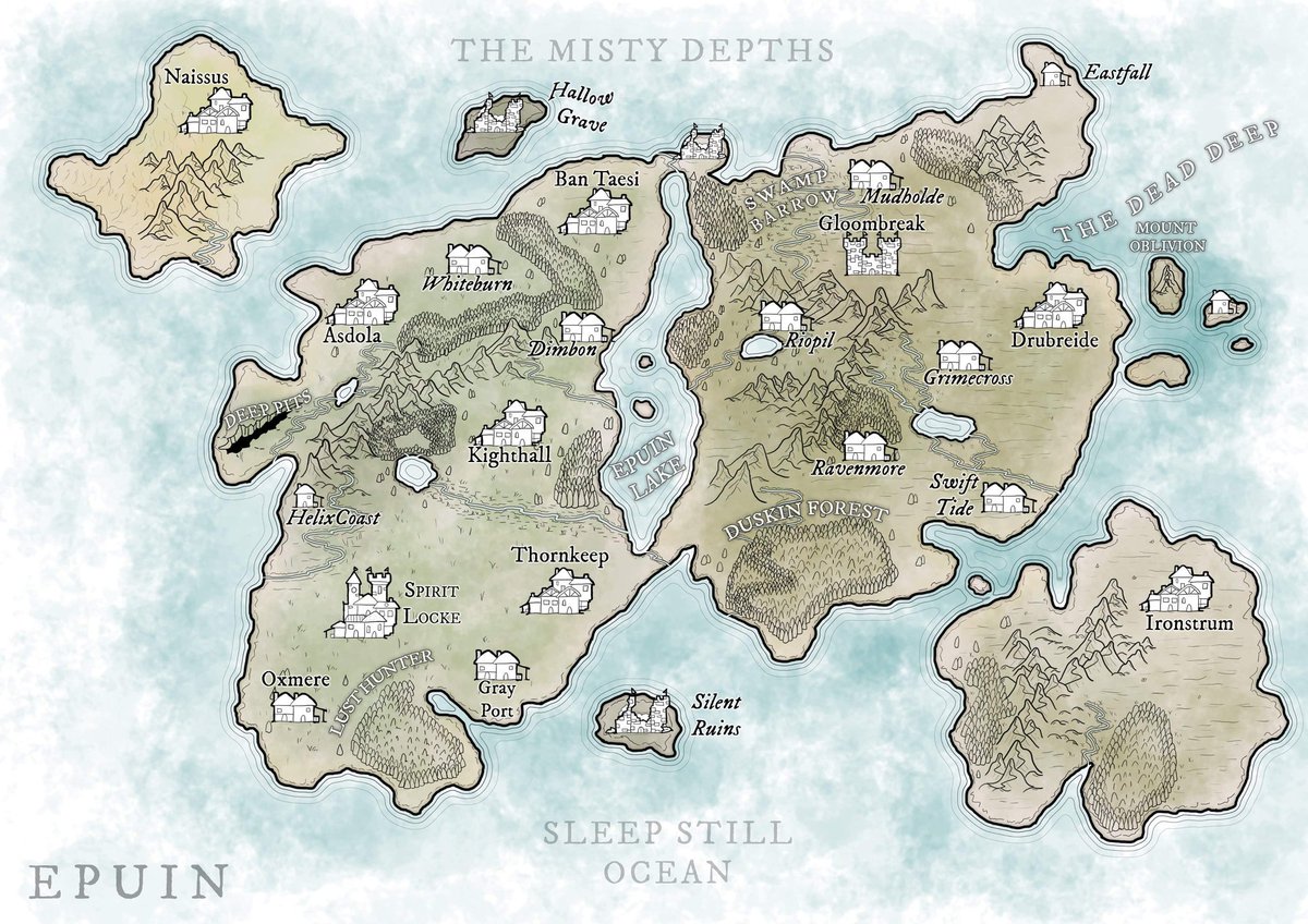 GreatSherwood's tweet image. Super happy with the way my #dungeonsanddragons #Map is turning out. Not 100% done yet, still missing roads, and colour details. But very pleased so far. #Mapdrawing #illustration #DnD #dndart #dndcommunity