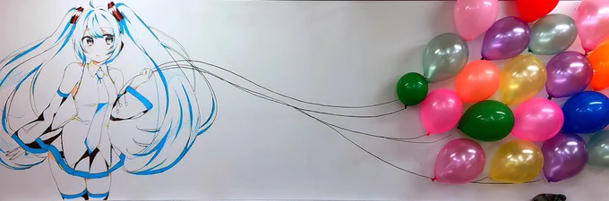 ホワイトボードにミクさん描いてみた 