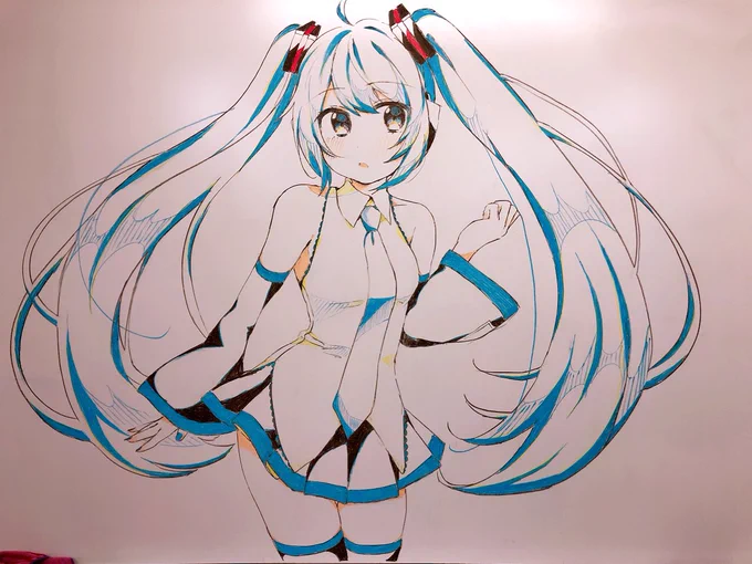 ホワイトボードにミクさん描いてみた 