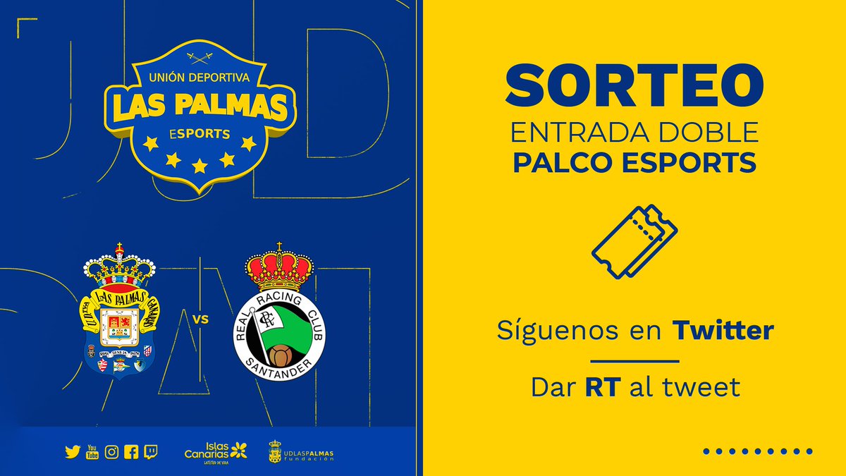 eSports_UDLP's tweet photo. ¡Ven a disfrutar del partido del primer equipo por ser miembro de la comunidad eSports en el Palco eSports !

@UDLP_Oficial ⚔️ @realracingclub 
 
🗓 31-8-2019
📍Estadio Gran Canaria

🔸¡Tenemos una entrada doble de palco y anunciaremos el ganador mañana a las 22:00!🔹

👇🔁 https://t.co/jLJcRY4QtZ