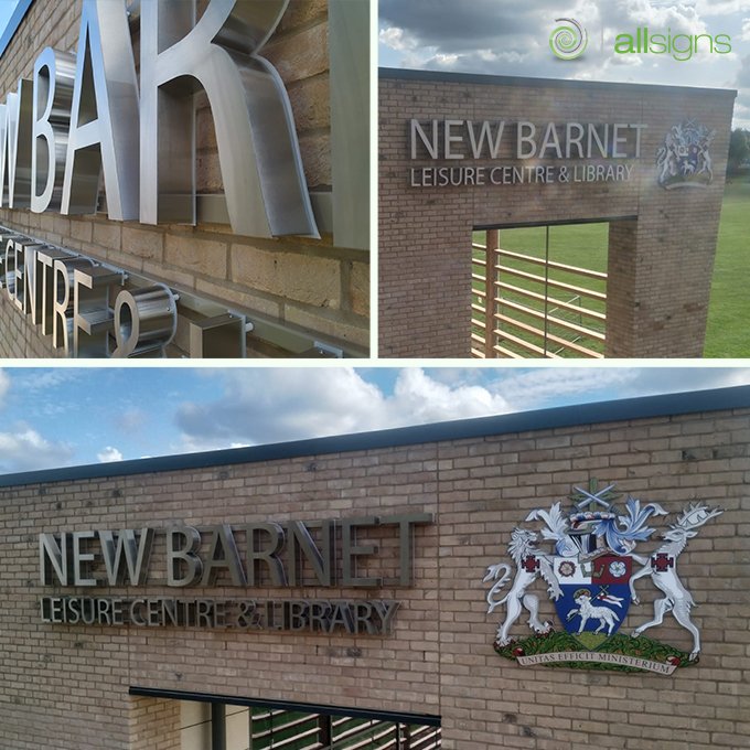 New external letters and crest manufactured and installed by us ready for the opening of the New Barnet Leisure Centre and Library 
#leisure #signage