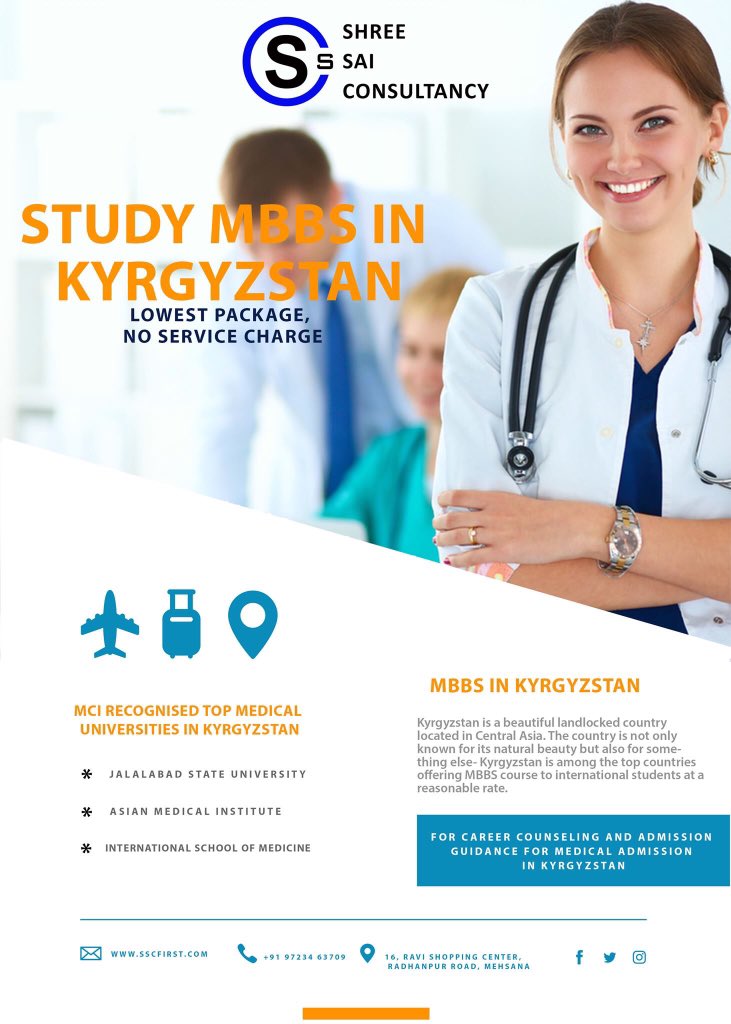 sscmehsana's tweet image. Study MBBS in #Kyrgyzstan | Lowest package, No Hidden Cost.

☑️Top MCI listed Government Universities. 
☑️Well furnished hostel &amp;amp; Indian Food Canteen. 
☑️MCI Coaching. 

#mbbs #medicalprogram  #mbbsinKyrgyzstan #doctor #india #medical #education #studyabroad #overseaseducation.