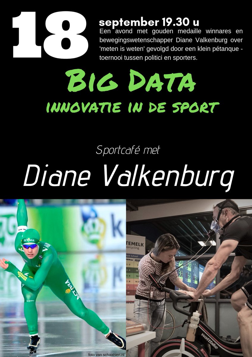 🏅👉Diane Valkenburg op 18 september bij ons Sportcafé. Jij komt als sporter in onze gemeente toch ook? #innovatie #sport #data #performance #beweging #gezondheid #bigdata
