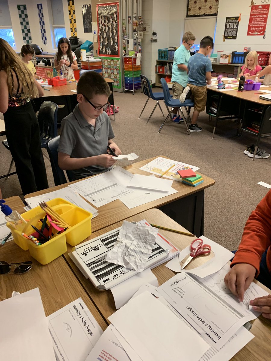 MrsWymanin5th's tweet photo. Yesterday we learned why it’s so hard to make inventions and that we can never give up when trying new things. In science we worked to make a “Bobby dropper” better to keep “Bobby,” our paperclip, safe. @MysterySci #wlcardpride https://t.co/fStbh7Vl9M