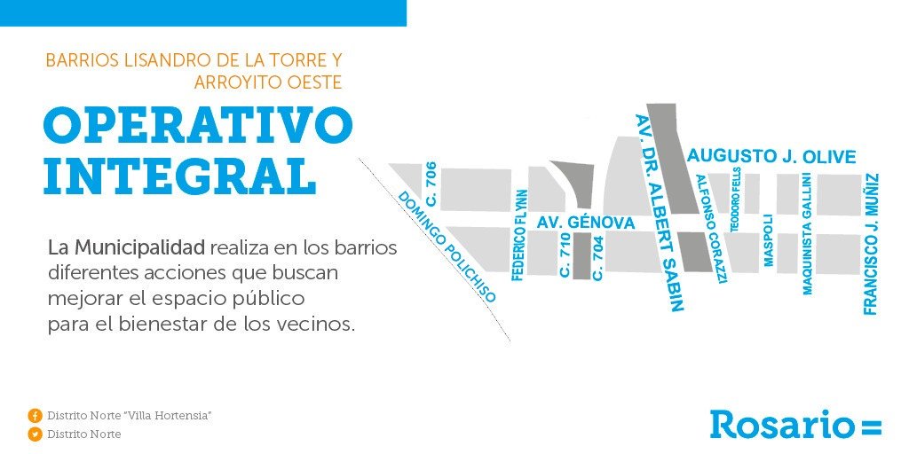 Miércoles de #OperativoIntegral 
👉 Hoy todas las áreas de <a href="/MuniRosario/">Municipalidad de Rosario</a> trabajando juntas en barrio #LisandroDeLaTorre y #ArroyitoOeste🙌