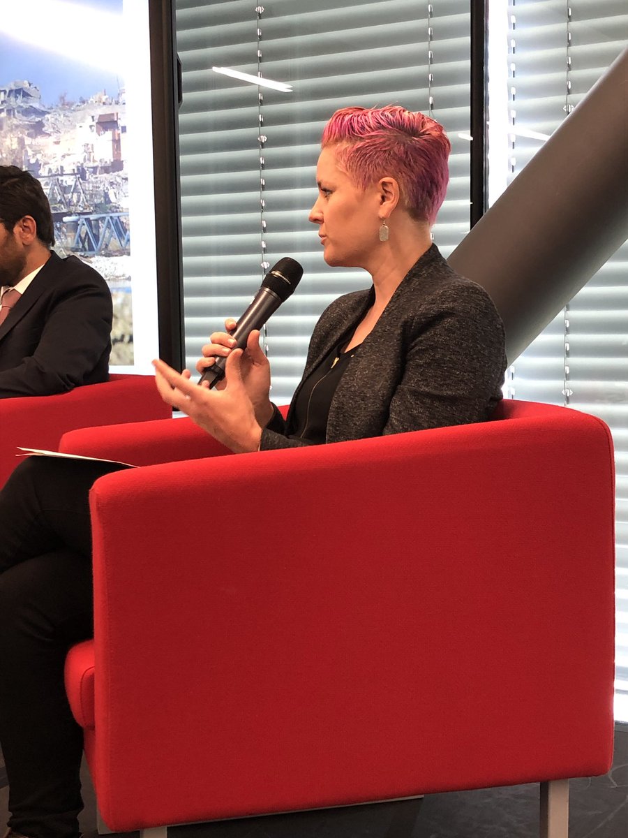 TheGCSP's tweet photo. @achesonray Idsarmament Programme Director at @WILPF speaks on disarmament, the Arms Trady Treaty, international humanitarian law and the lack of compliance from countries using weapons in conflict zones on civilians at #GCSPDiscussion https://t.co/Uw50BcTSAU