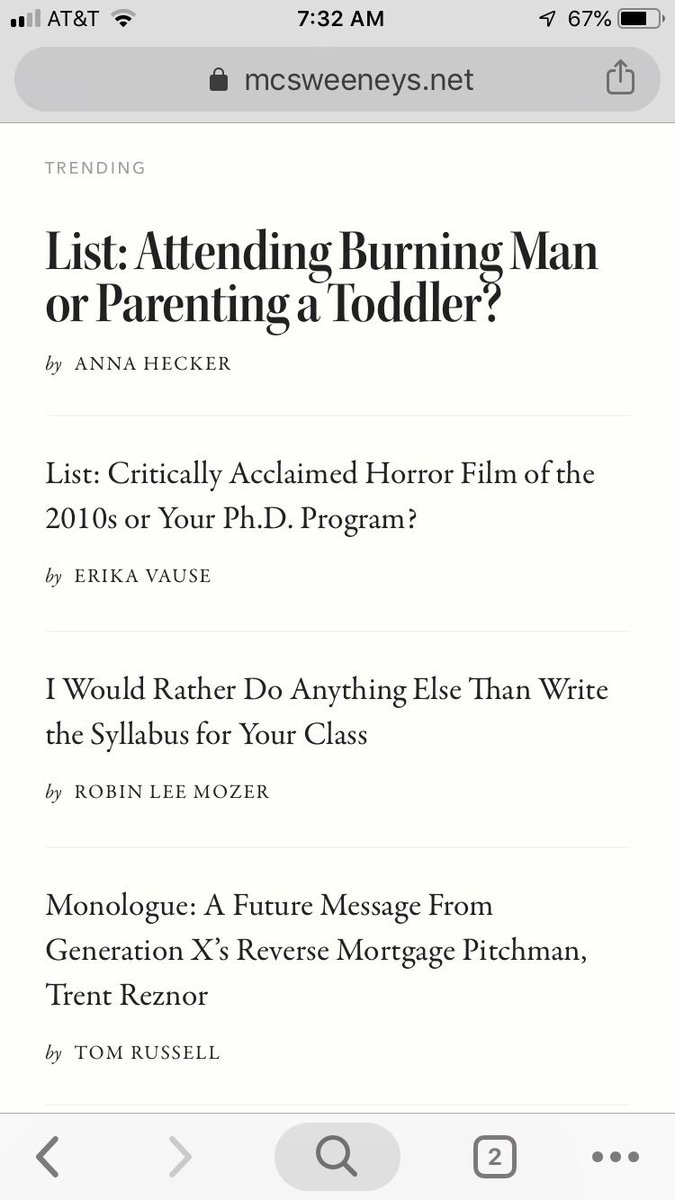 heckerbooks's tweet photo. My silly list that I mostly wrote on the subway is the #1 trending article on @mcsweeneys right now and I’m pretty sure this type of news is exactly what they invented Twitter for. https://t.co/tKekmpMYBE