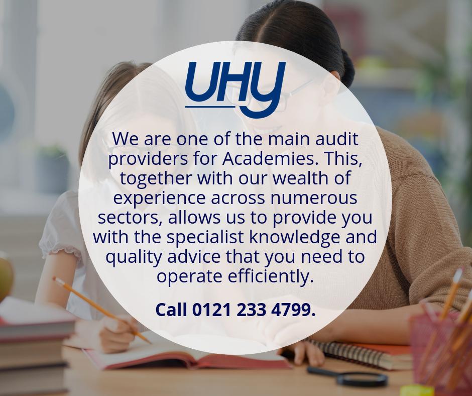 UHYBirmingham's tweet photo. We are one of the main audit providers for Academies. This, together with our wealth of experience across numerous sectors, allows us to provide you with the specialist knowledge and quality advice that you need to operate efficiently. Contact us today, call 0121 233 4799. https://t.co/9QXaRHxFXA