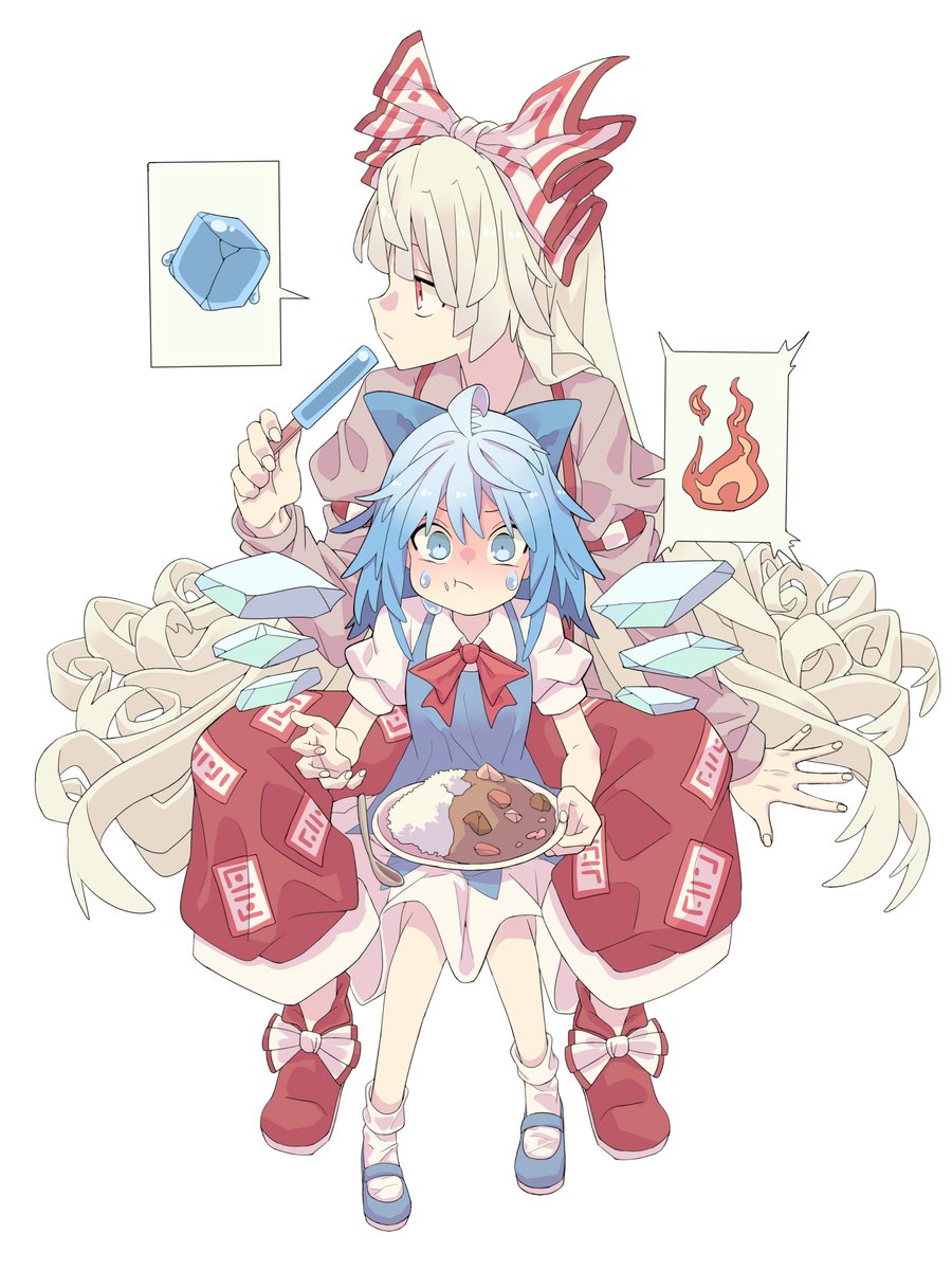 チルノ(東方Project) ,藤原妹紅 「ご依頼で描かせていただいた妹紅とチルノです 」|武村ばななのイラスト