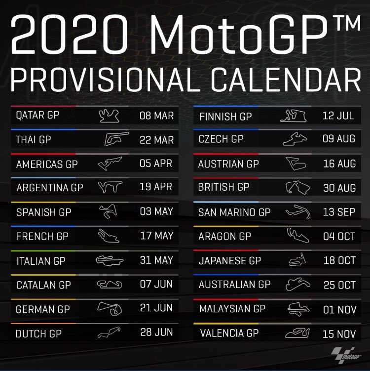 OfficialMsnfr's tweet photo. MotoGP- le calendrier provisoire 2020 enfin révélé ! https://t.co/uhVWhQp9x5