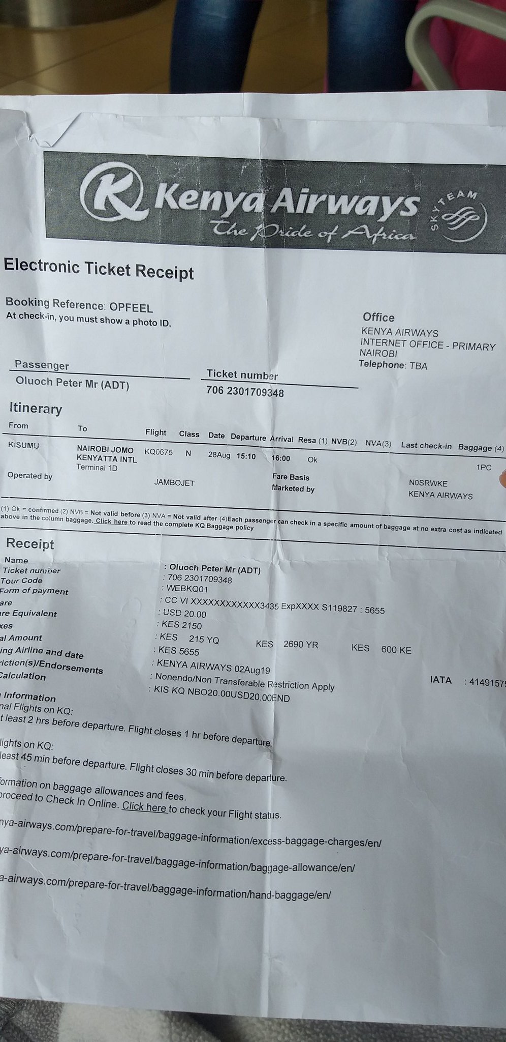 kenya airways buy extra baggage