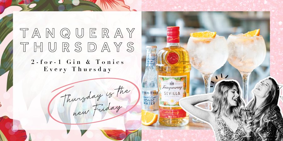 SlugFareham's tweet photo. It’s Tanqueray Thursday 2 for 1 Gin and Tonic all day long, perfect way to celebrate the weekend being round the corner! 🥳 https://t.co/XTEoPm3u5d